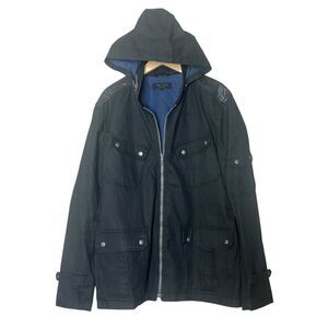 Rag & Bone Jacket Mens 42 XL Utility Hoodie Navy Black Chore Resin Patchwork